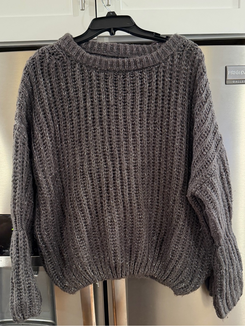 moon & madison Charcoal Gray Ribbed Knit Crew Neck Sweater